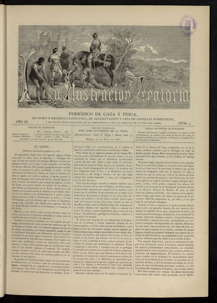 Miniatura de La Ilustración Venatoria: periódico de caza y pesca del 20 de enero de 1880
