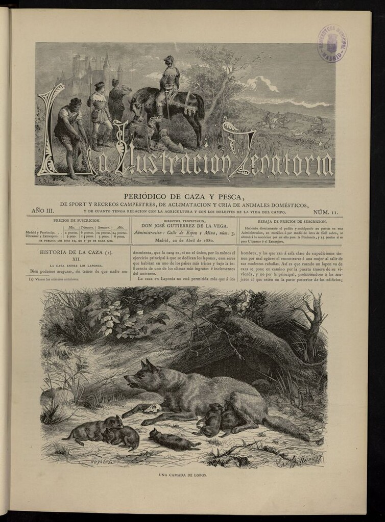 Miniatura de La Ilustración Venatoria: periódico de caza y pesca del 20 de abril de 1880