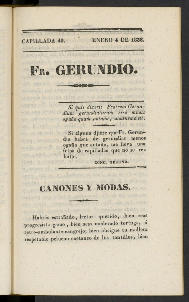 Miniatura de Fr. Gerundio: periódico satírico de política y costumbres del 4 de enero de 1838, capillada 40