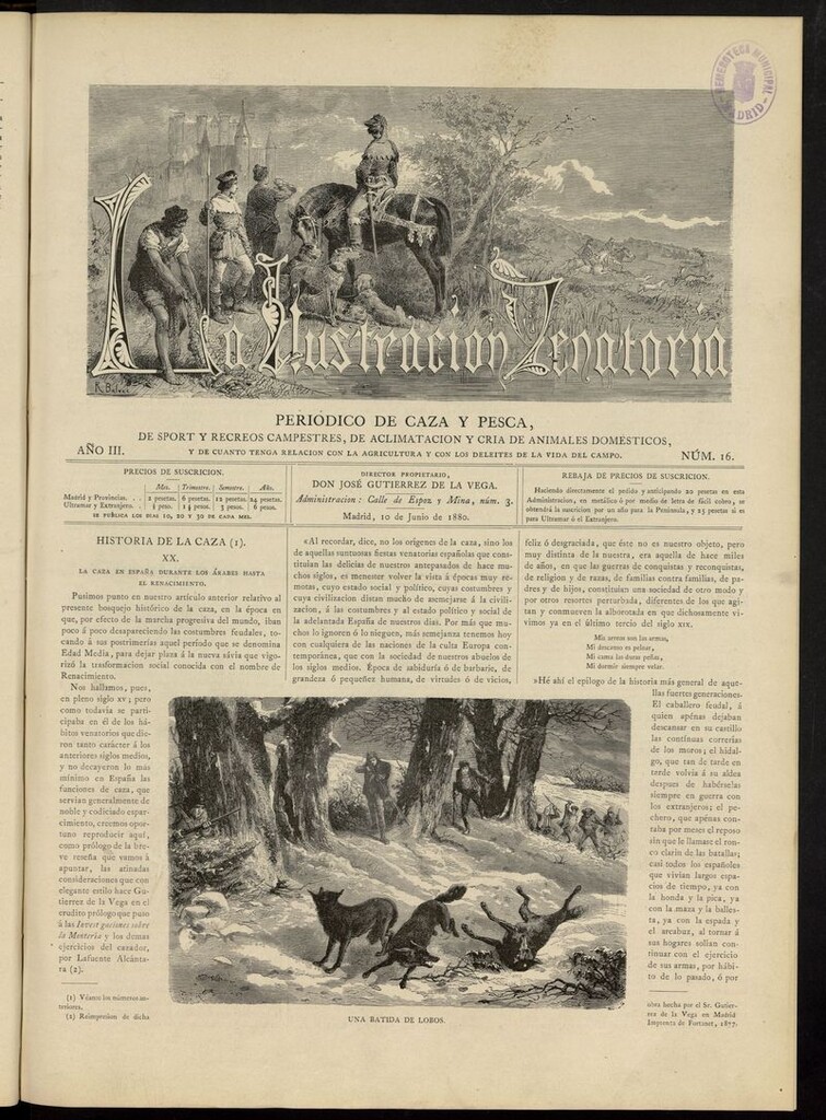 Miniatura de La Ilustración Venatoria: periódico de caza y pesca del 10 de junio de 1880