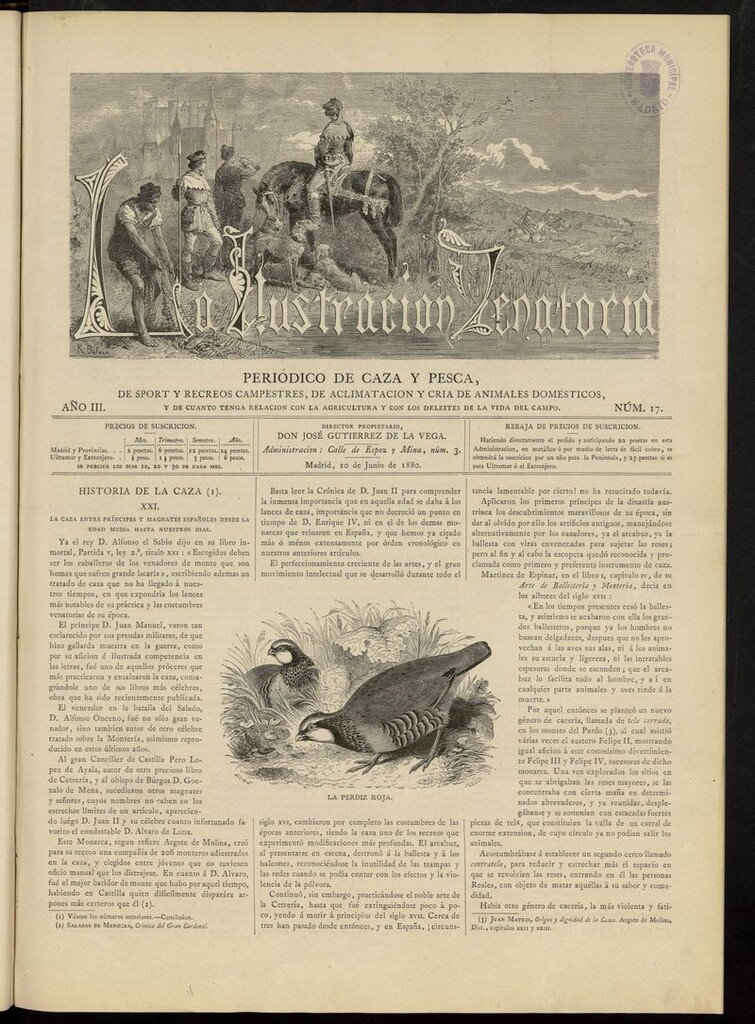 Miniatura de La Ilustración Venatoria: periódico de caza y pesca del 20 de junio de 1880