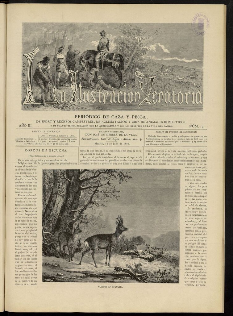Miniatura de La Ilustración Venatoria: periódico de caza y pesca del 10 de julio de 1880