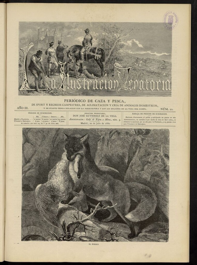 Miniatura de La Ilustración Venatoria: periódico de caza y pesca del 20 de julio de 1880
