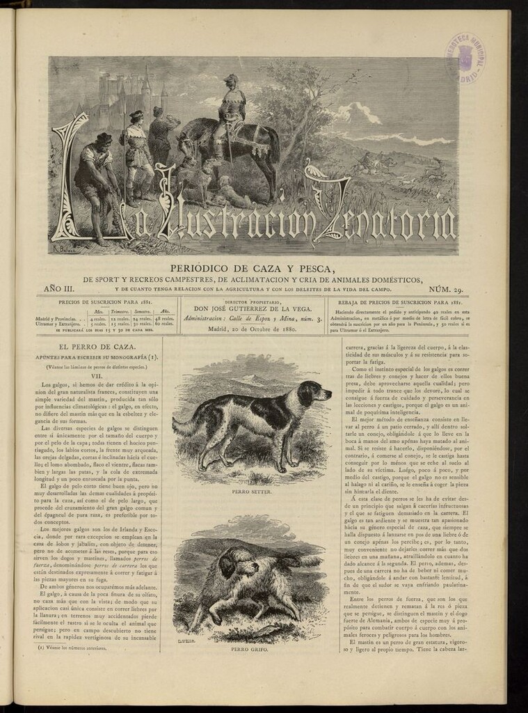 Miniatura de La Ilustración Venatoria: periódico de caza y pesca del 20 de octubre de 1880