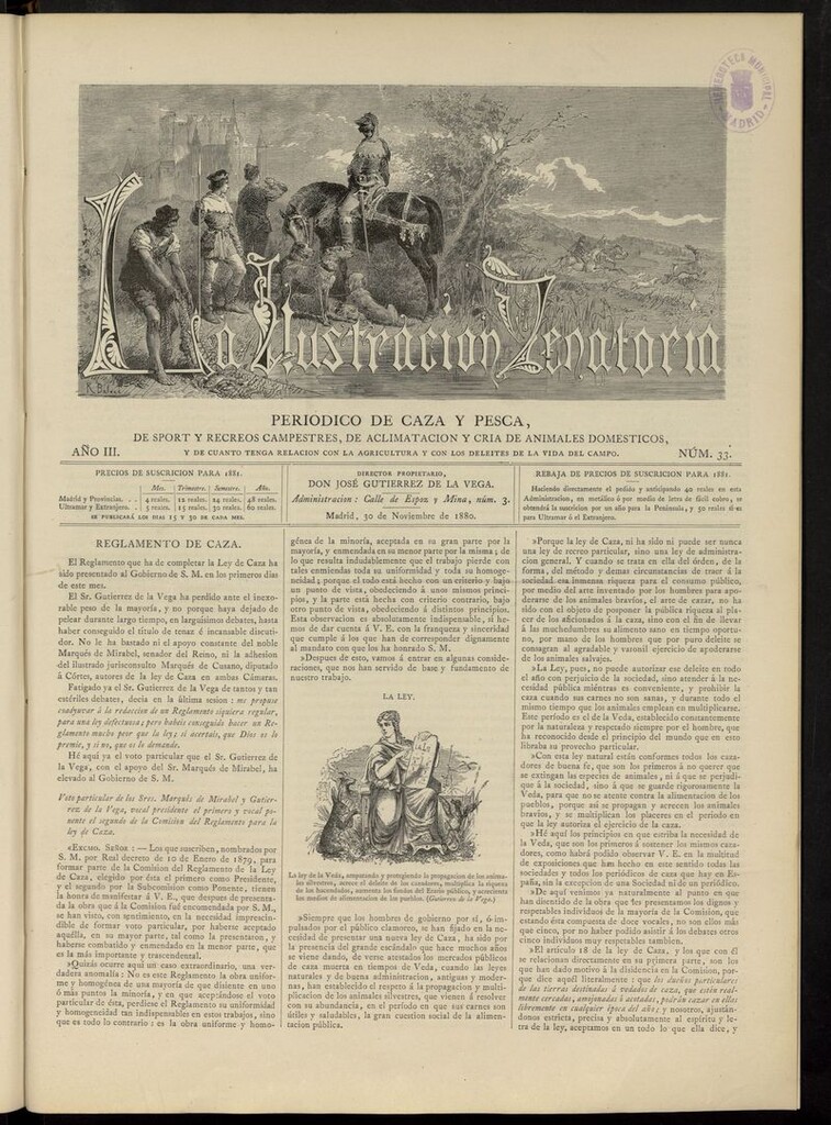 Miniatura de La Ilustración Venatoria: periódico de caza y pesca del 30 de noviembre de 1880