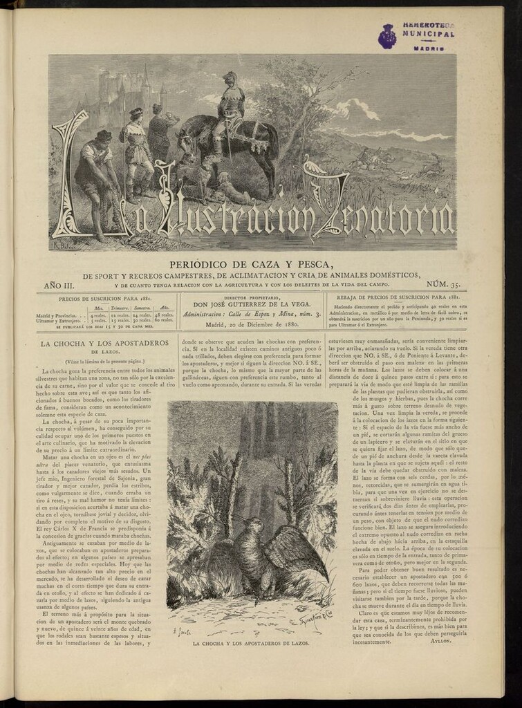 Miniatura de La Ilustración Venatoria: periódico de caza y pesca del 20 de diciembre de 1880