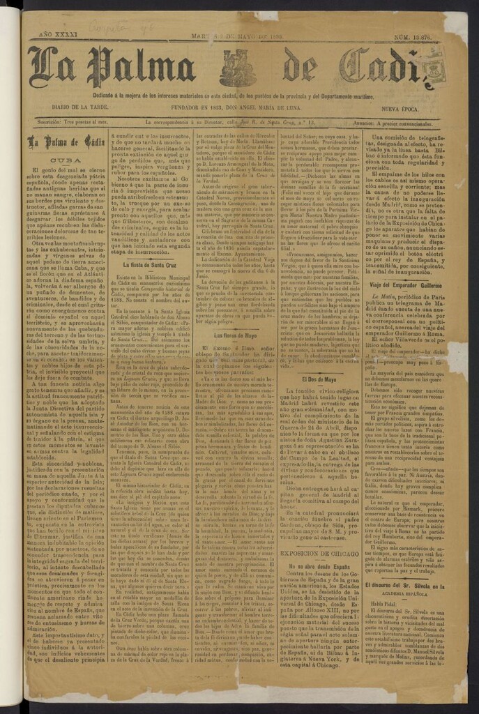 Miniatura de La Palma de Cádiz del 2 de mayo de 1893