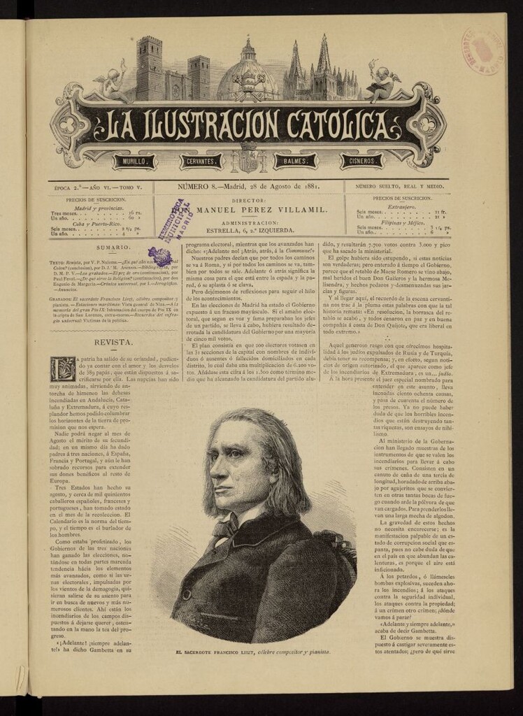 Miniatura de La Ilustración Católica del 28 de agosto de 1881