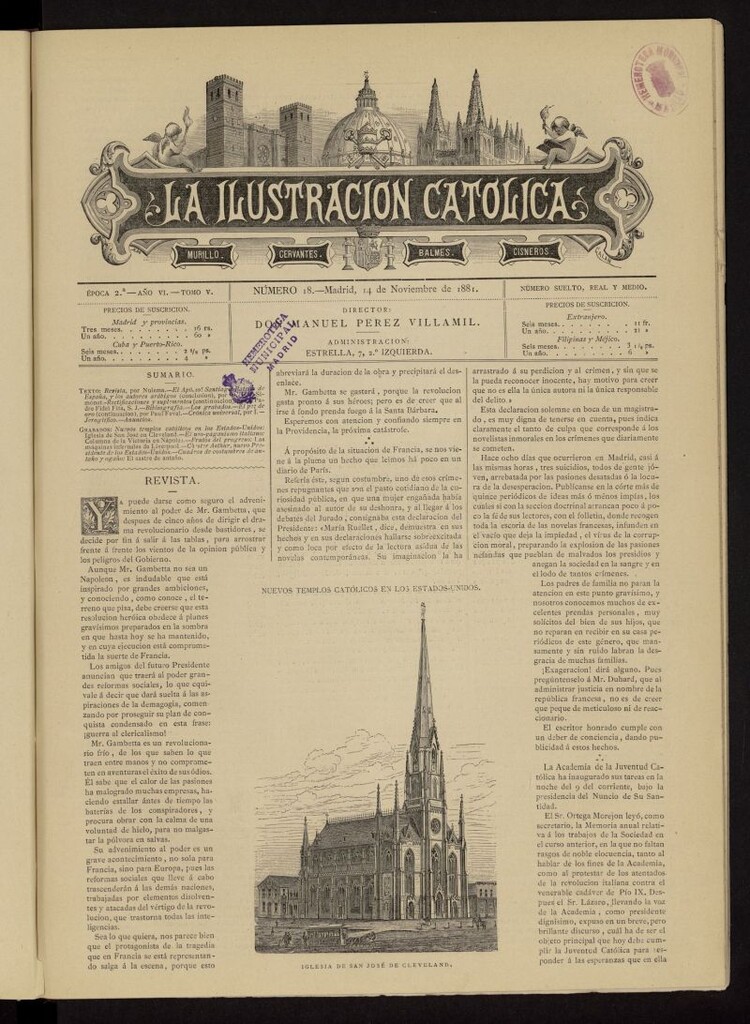 Miniatura de La Ilustración Católica del 14 de noviembre de 1881