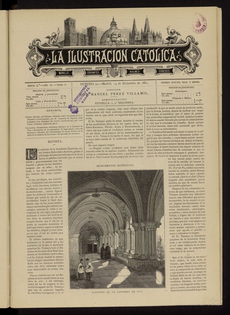 Miniatura de La Ilustración Católica del 14 de diciembre de 1881