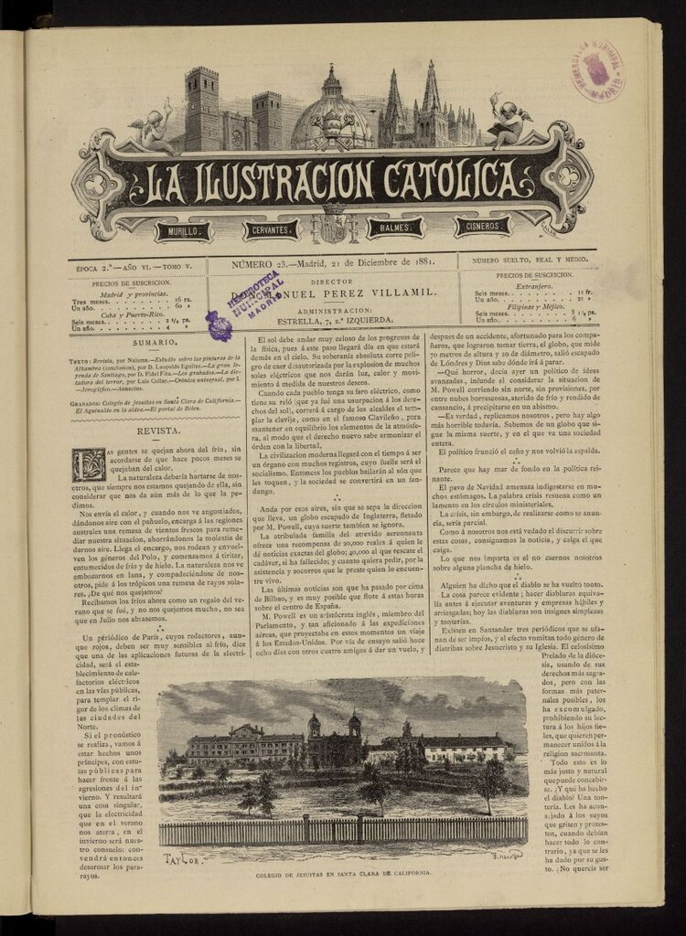 Miniatura de La Ilustración Católica del 21 de diciembre de 1881
