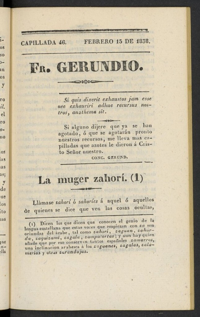Miniatura de Fr. Gerundio: periódico satírico de política y costumbres del 15 de febrero de 1838, capillada 46