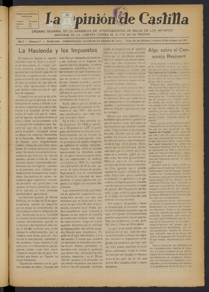 Miniatura de La Opinión de Castilla del 10 de octubre de 1930