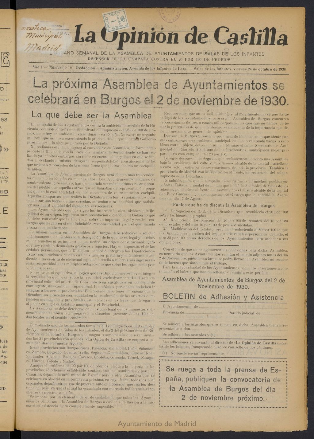 Miniatura de La Opinión de Castilla del 24 de octubre de 1930