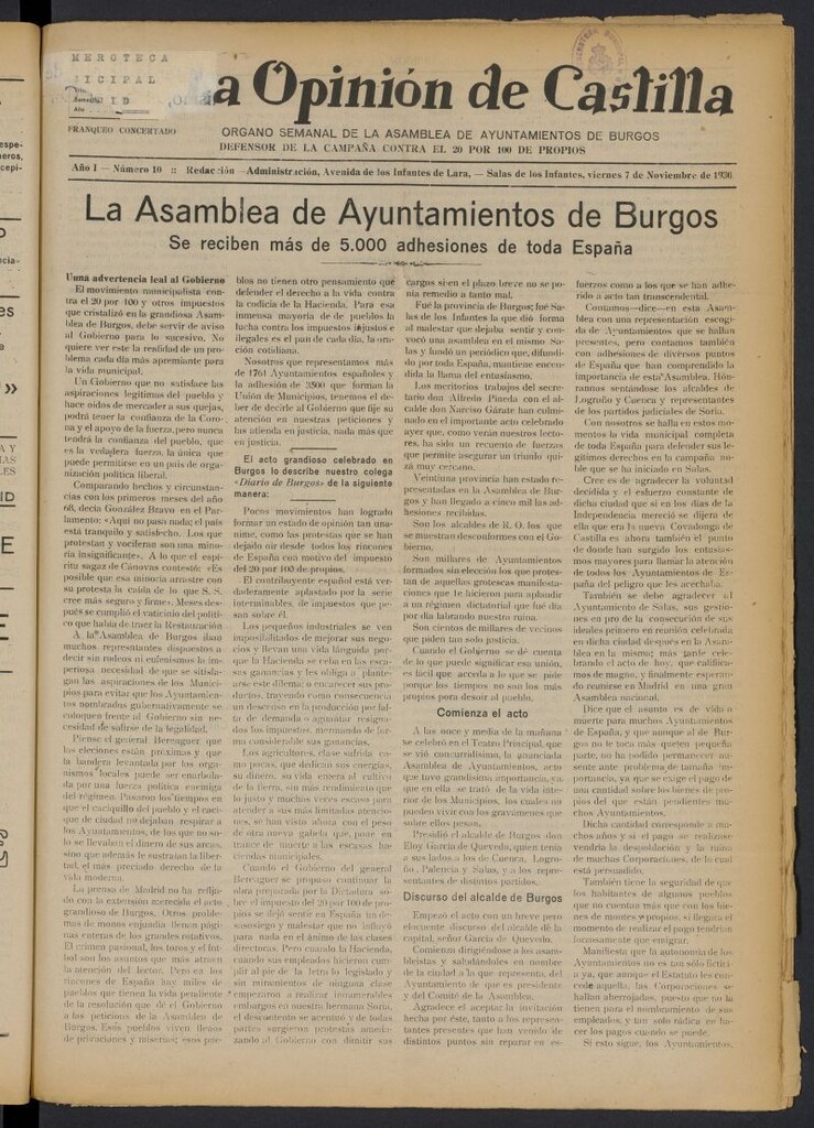 Miniatura de La Opinión de Castilla del 7 de noviembre de 1930