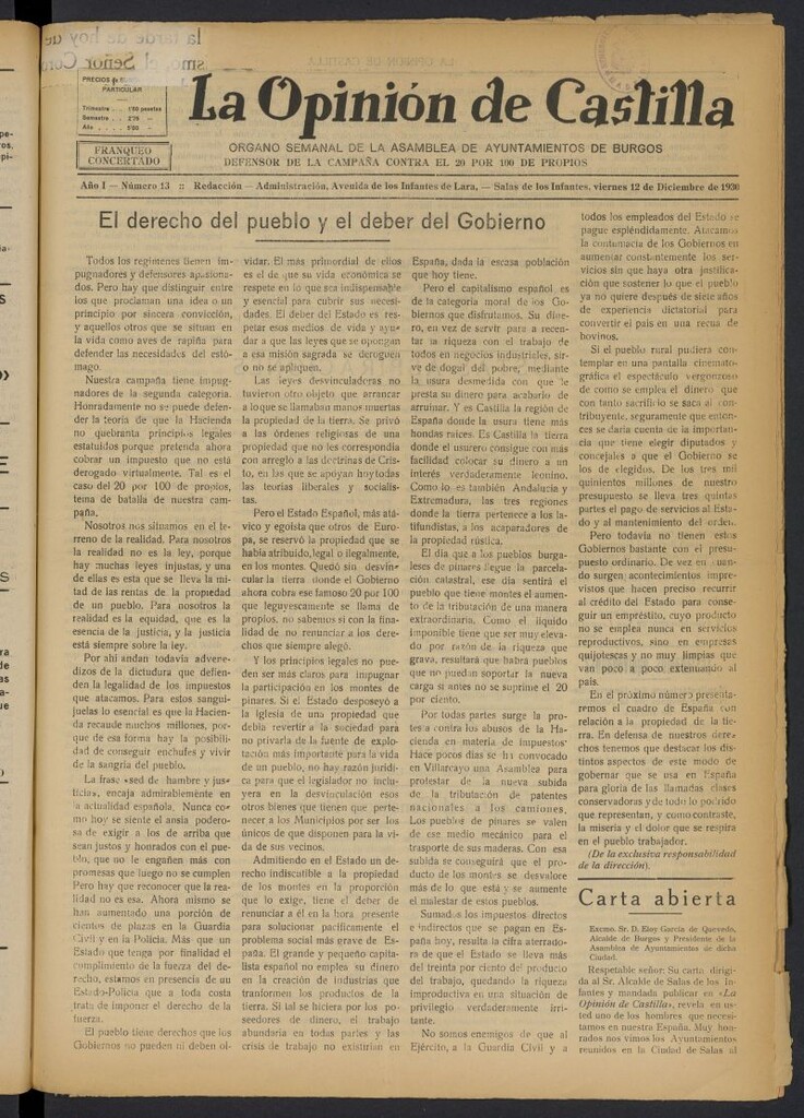 Miniatura de La Opinión de Castilla del 12 de diciembre de 1930