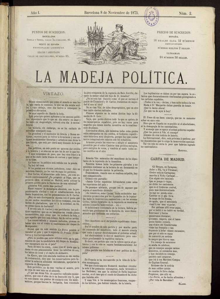 Miniatura de La Madeja Política del 8 de noviembre de 1873