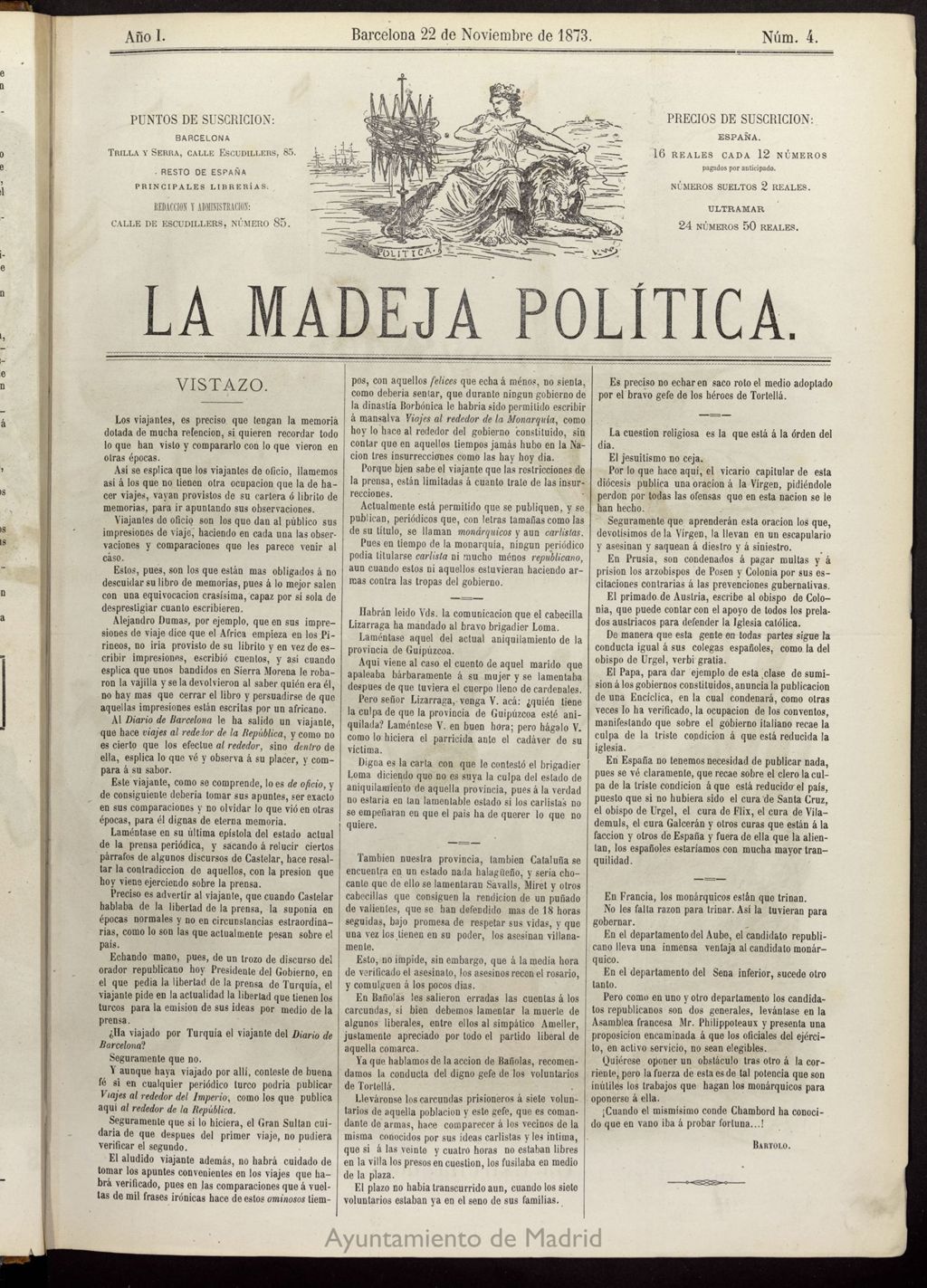 Miniatura de La Madeja Política del 22 de noviembre de 1873