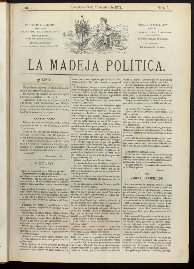 Miniatura de La Madeja Política del 29 de noviembre de 1873