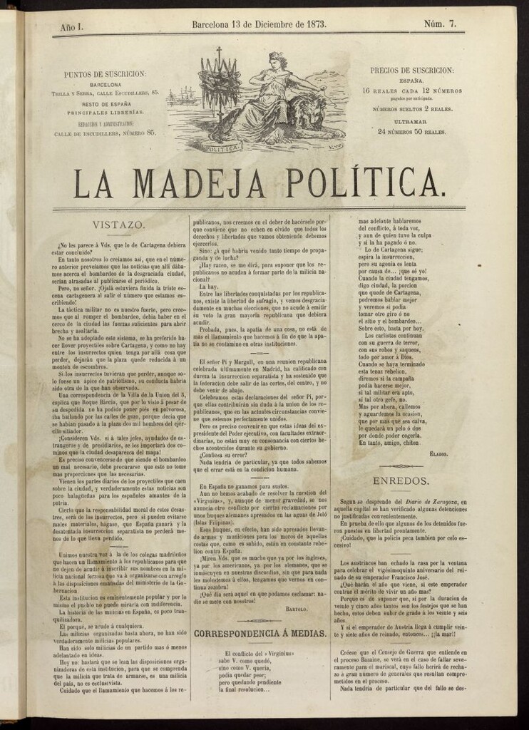 Miniatura de La Madeja Política del 13 de diciembre de 1873