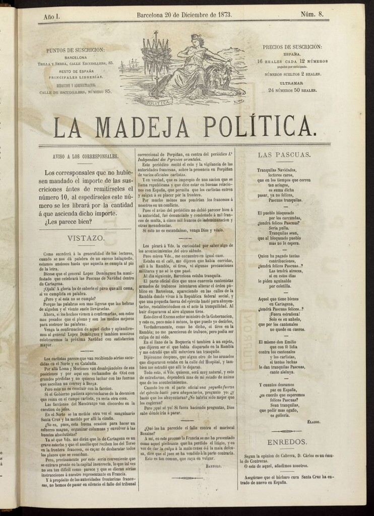 Miniatura de La Madeja Política del 20 de diciembre de 1873