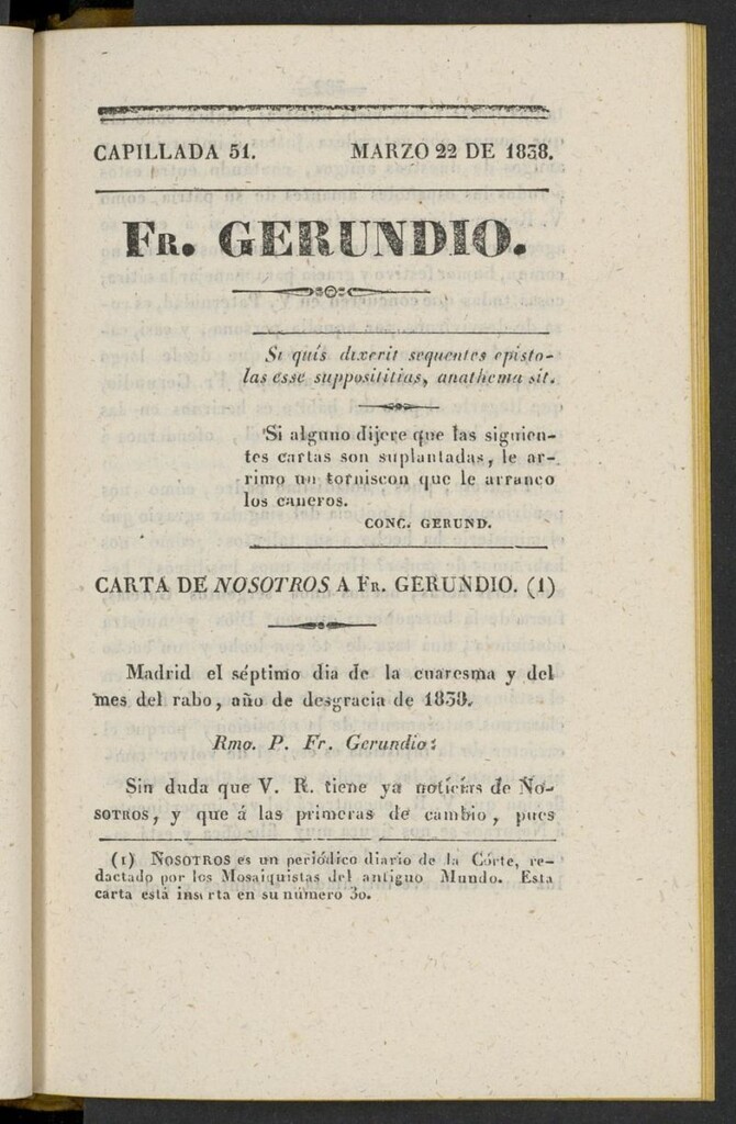 Miniatura de Fr. Gerundio: periódico satírico de política y costumbres del 22 de marzo de 1838, capillada 51
