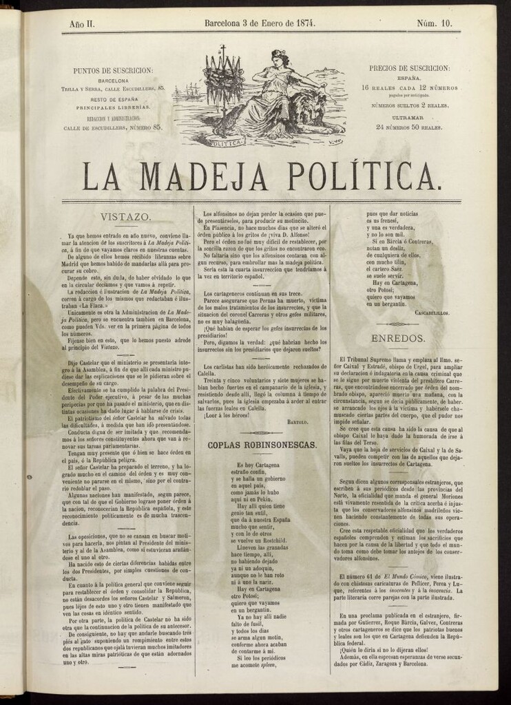 Miniatura de La Madeja Política del 3 de enero de 1874