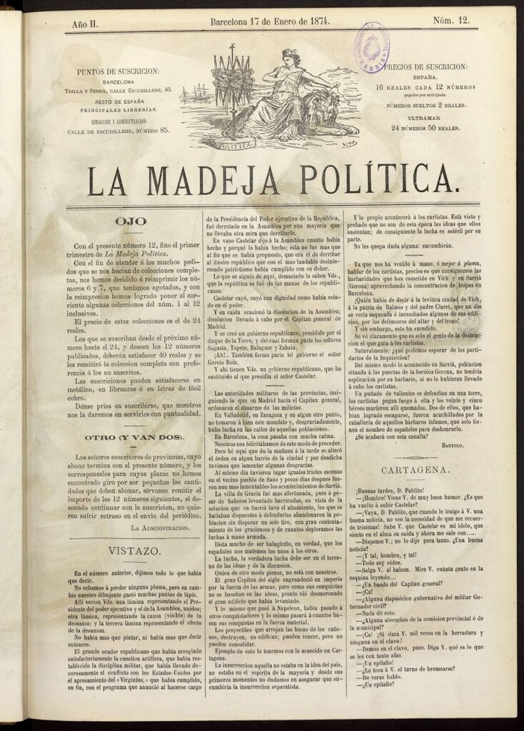 Miniatura de La Madeja Política del 17 de enero de 1874