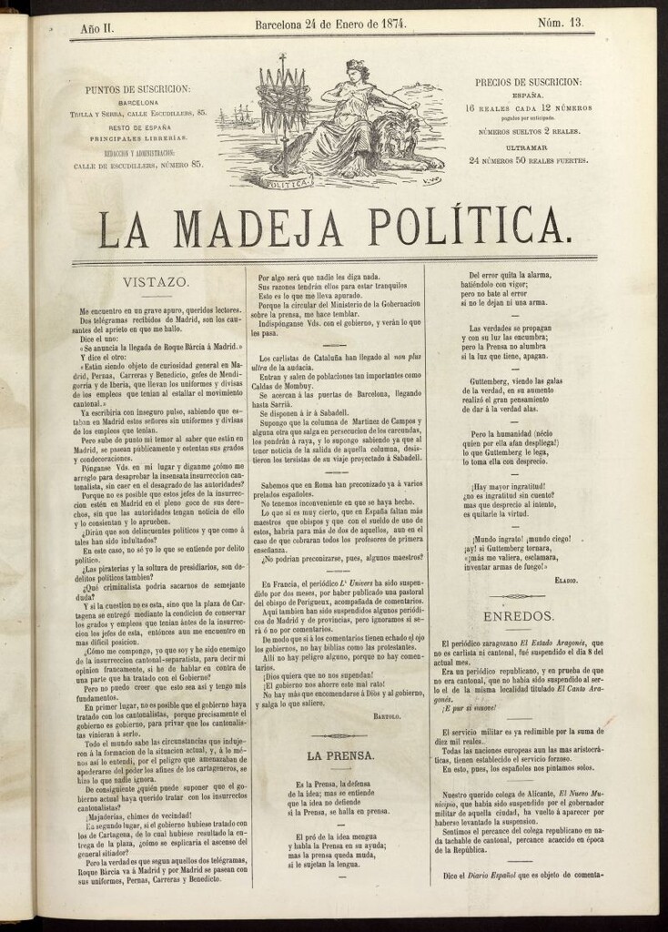 Miniatura de La Madeja Política del 24 de enero de 1874