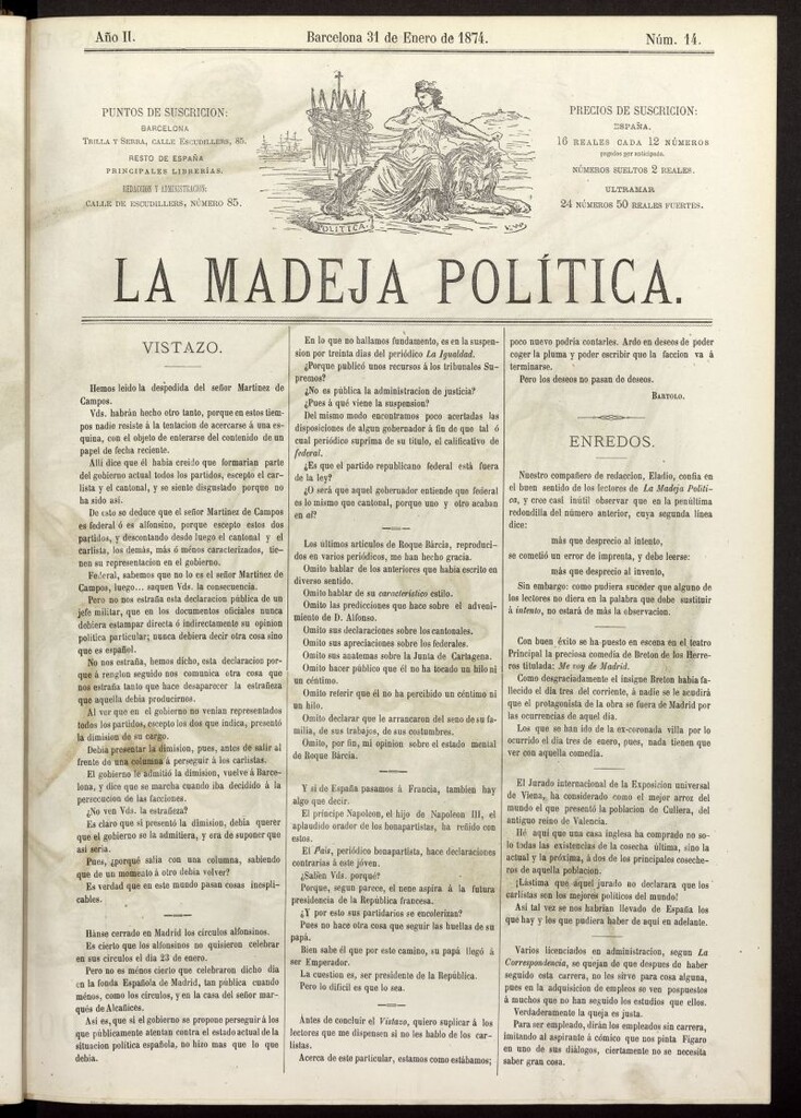 Miniatura de La Madeja Política del 31 de enero de 1874