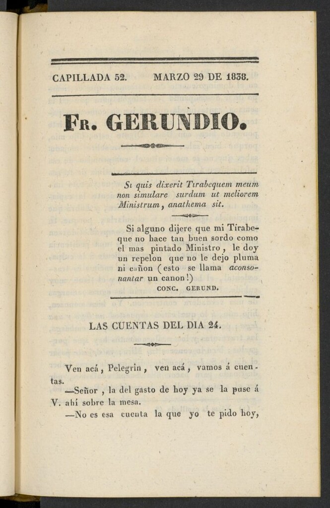 Miniatura de Fr. Gerundio: periódico satírico de política y costumbres del 29 de marzo de 1838, capillada 52
