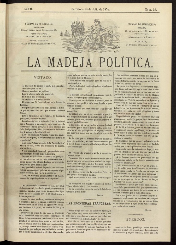 Miniatura de La Madeja Política del 25 de julio de 1874