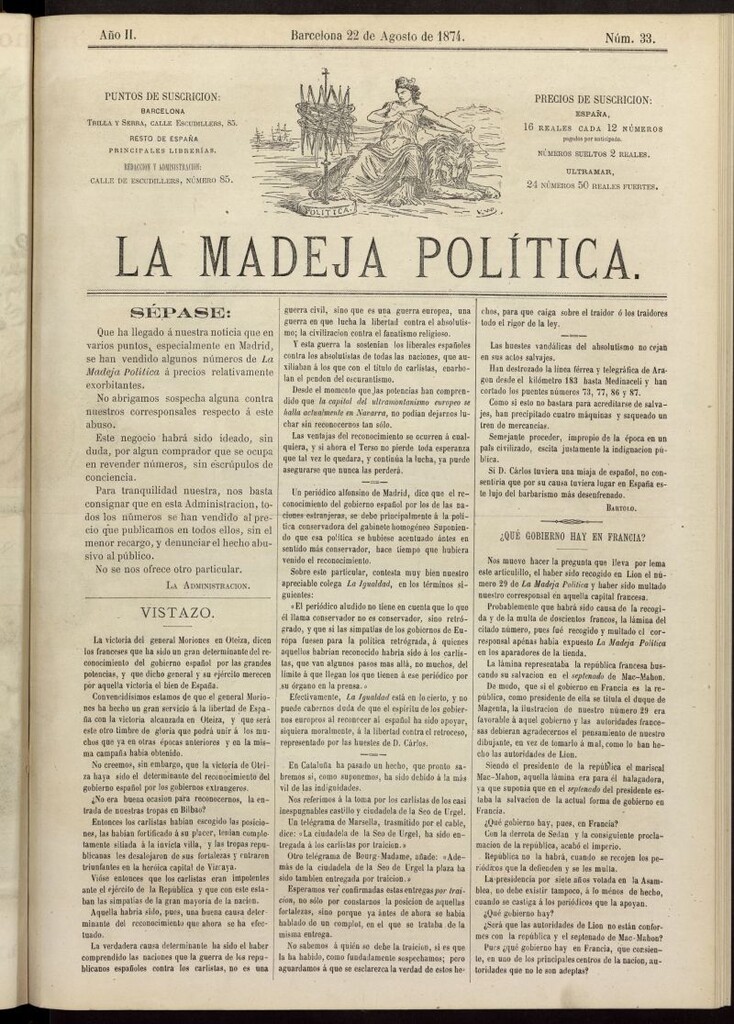 Miniatura de La Madeja Política del 22 de agosto de 1874