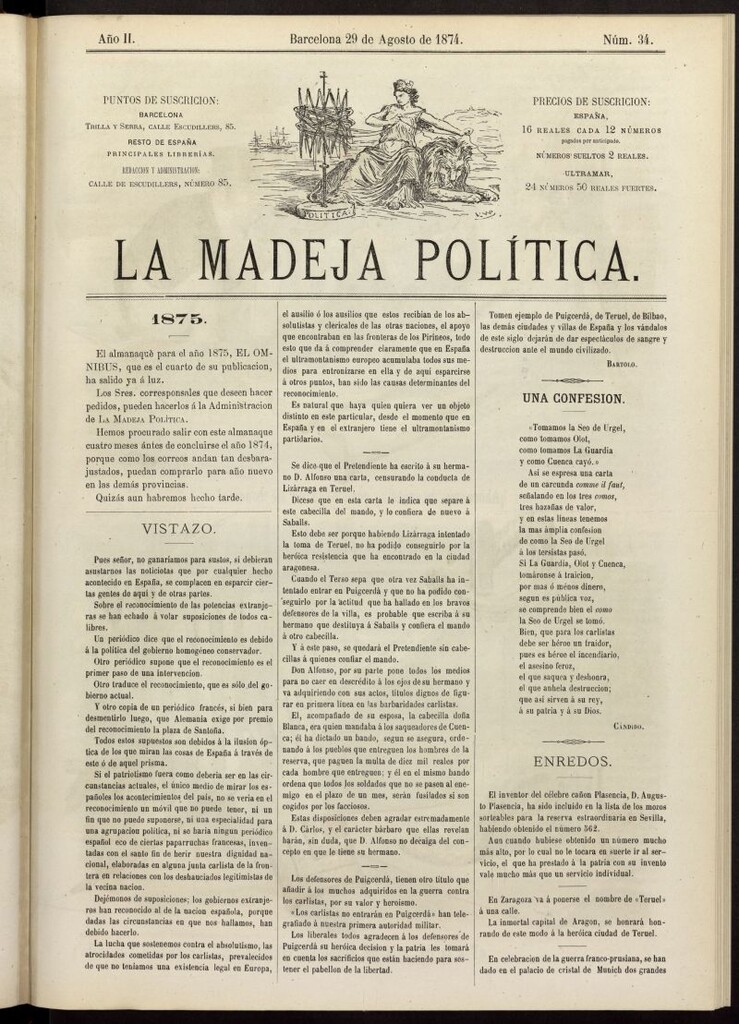 Miniatura de La Madeja Política del 29 de agosto de 1874