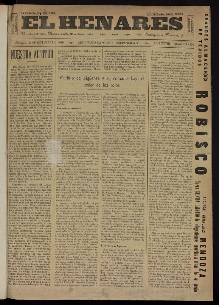 Miniatura de El Henares : semanario católico independiente