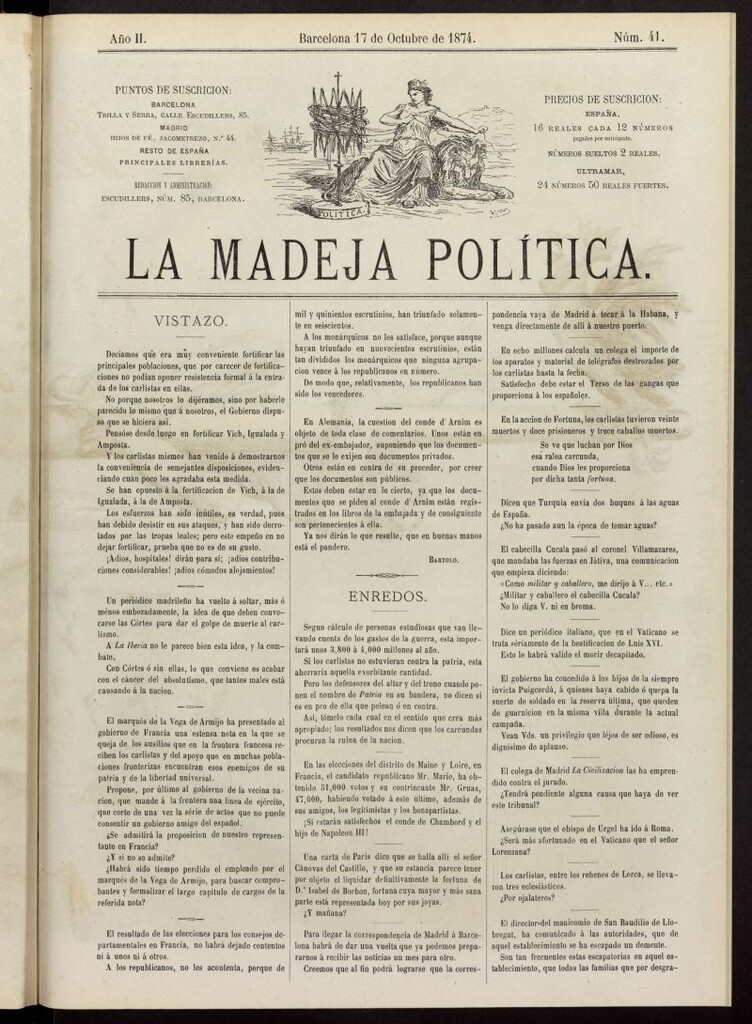 Miniatura de La Madeja Política del 17 de octubre de 1874