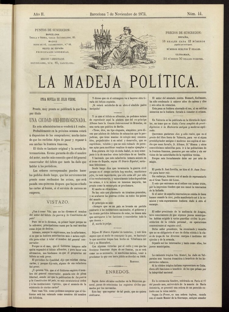 Miniatura de La Madeja Política del 7 de noviembre de 1874