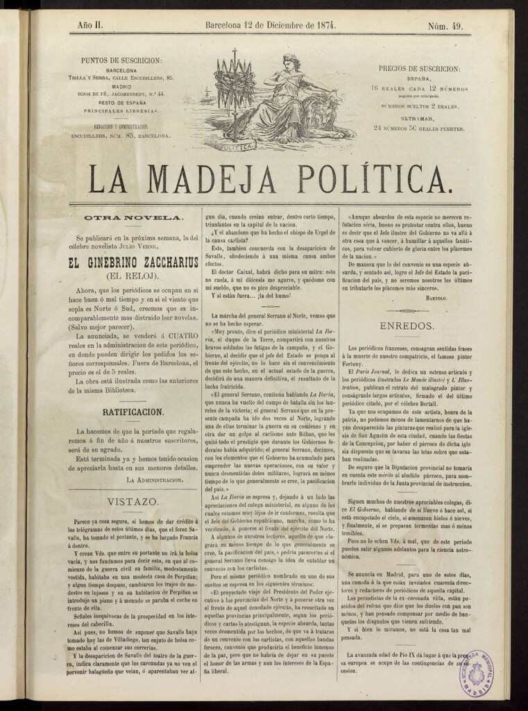 Miniatura de La Madeja Política del 12 de diciembre de 1874