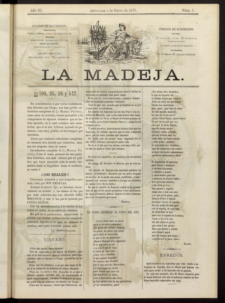 Miniatura de La Madeja Política del 2 de enero de 1875
