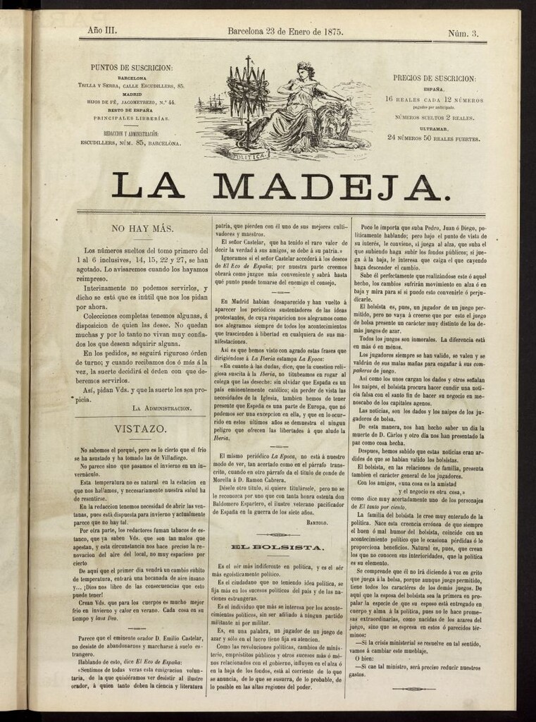 Miniatura de La Madeja del 23 de enero de 1875