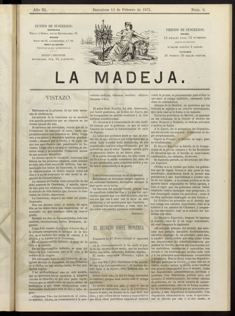 Miniatura de La Madeja del 14 de febrero de 1875