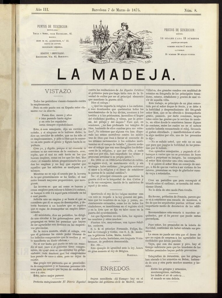 Miniatura de La Madeja del 7 de marzo de 1875