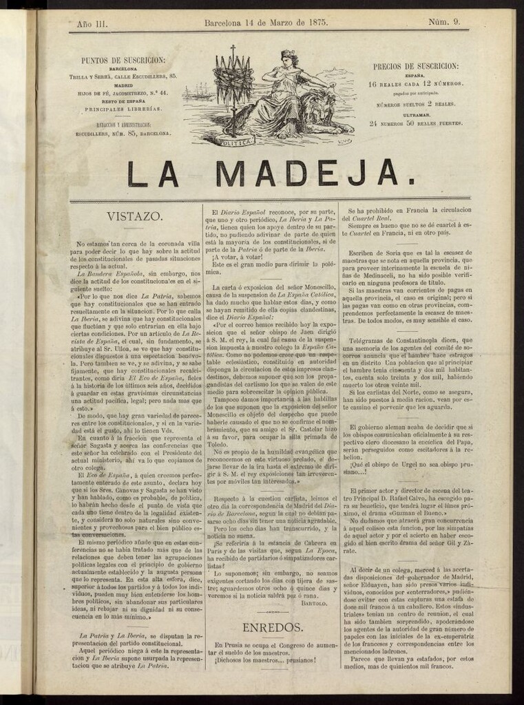 Miniatura de La Madeja del 14 de marzo de 1875