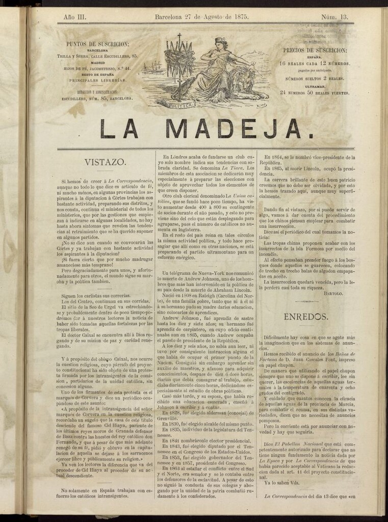 Miniatura de La Madeja del 27 de agosto de 1875