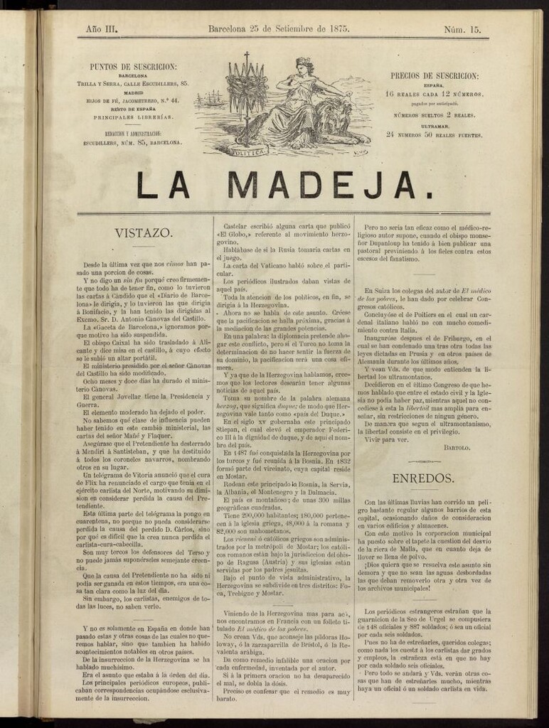 Miniatura de La Madeja del 25 de septiembre de 1875