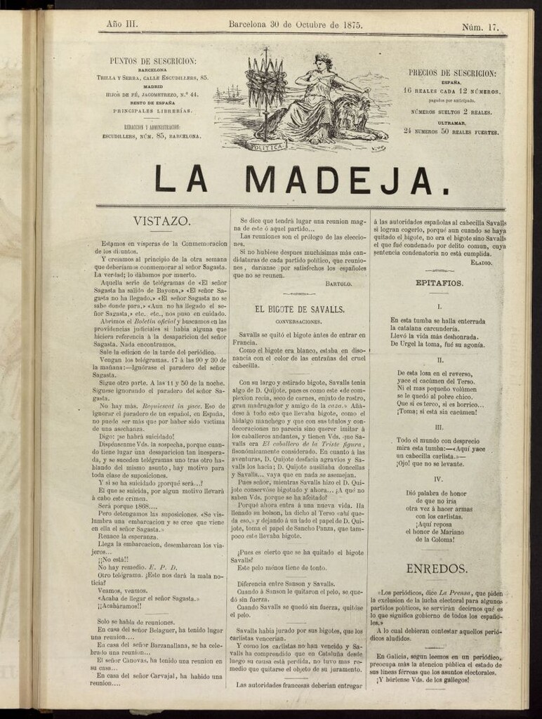 Miniatura de La Madeja del 30 de octubre de 1875