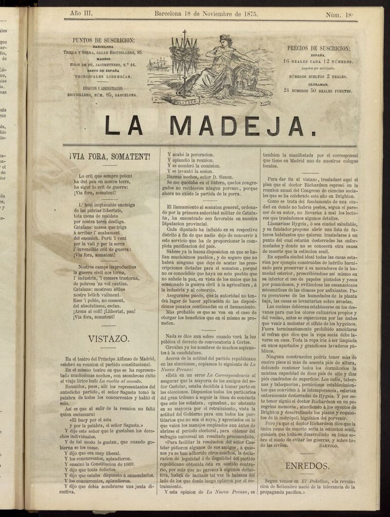 Miniatura de La Madeja del 18 de noviembre de 1875