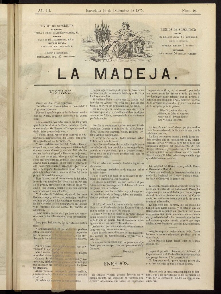 Miniatura de La Madeja del 19 de diciembre de 1875