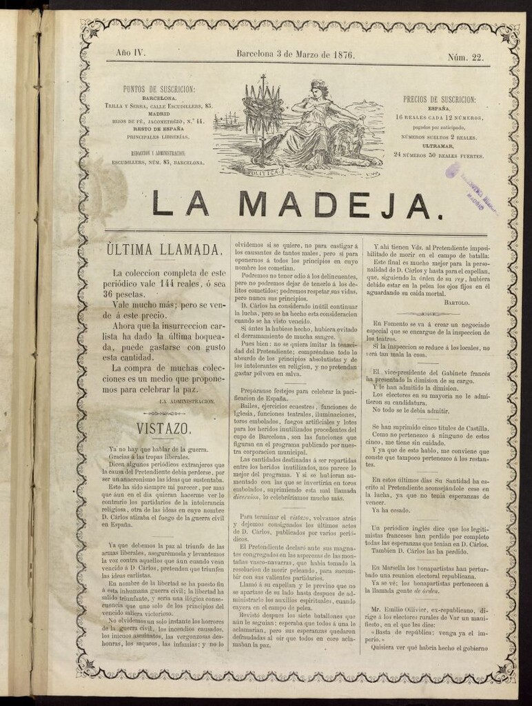 Miniatura de La Madeja del 3 de marzo de 1876