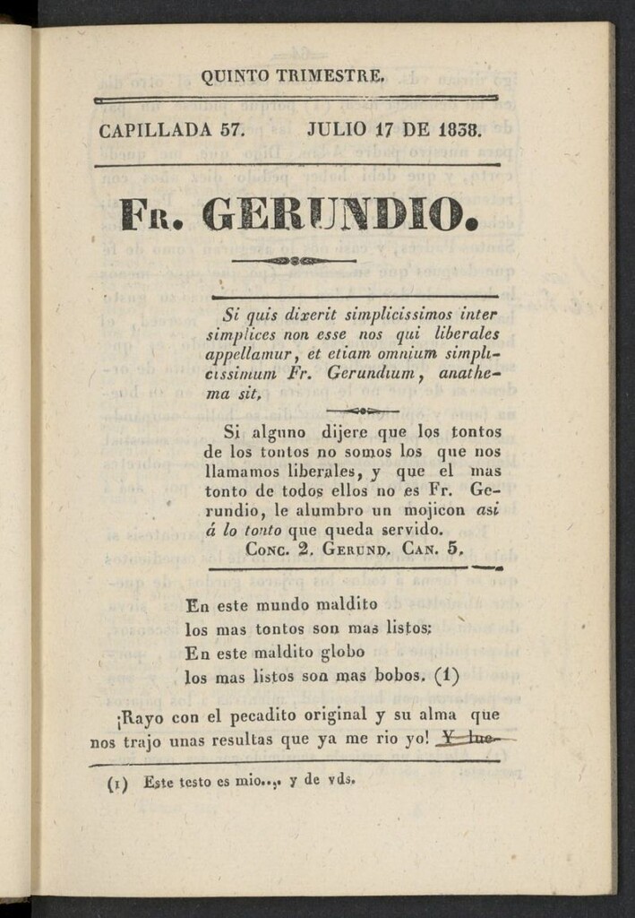 Miniatura de Fr. Gerundio: periódico satírico de política y costumbres del 17 de julio de 1838, capillada 57